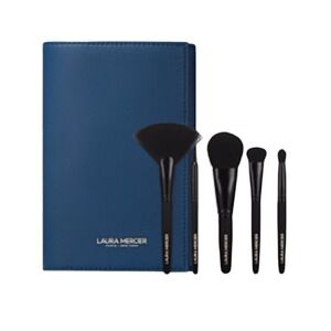 Laura Mercier Womens Makeup Brush Set Cruelty Free Travel Case Blue Pro Artists